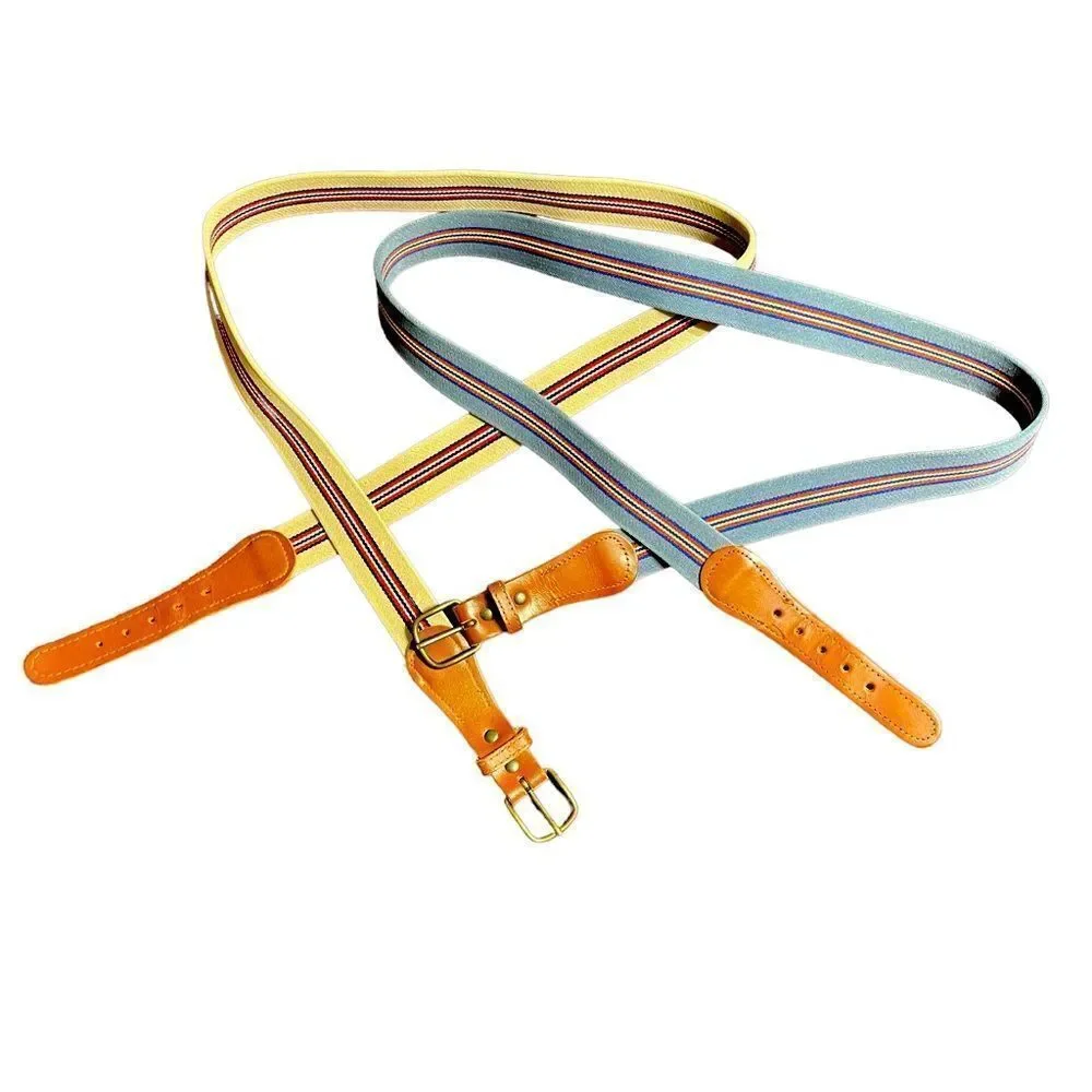 Vintage striped stretch webbing and leather belts fits upto 38” waist